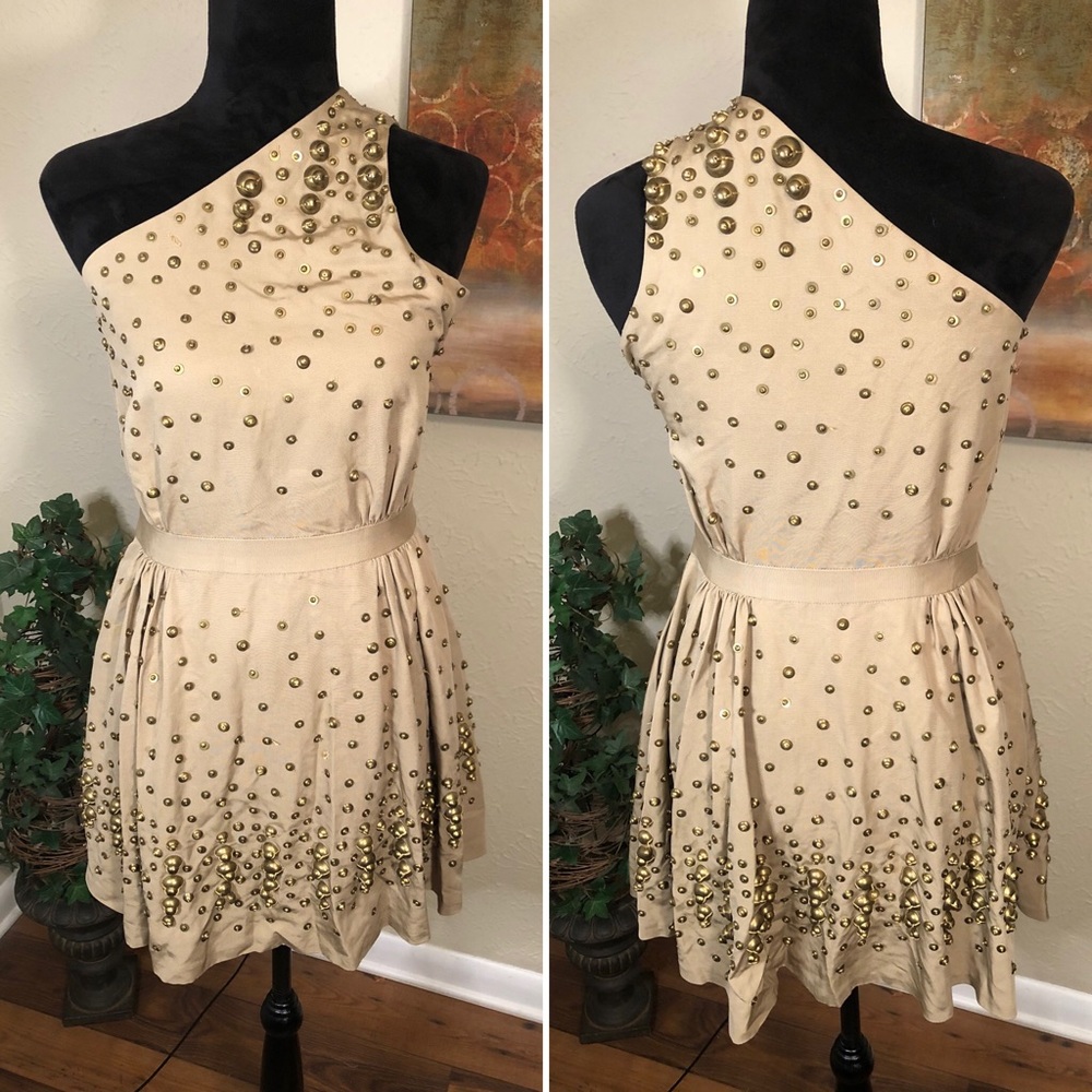 Adam Lippes Silk Metal Stud Embellished Mini Dress